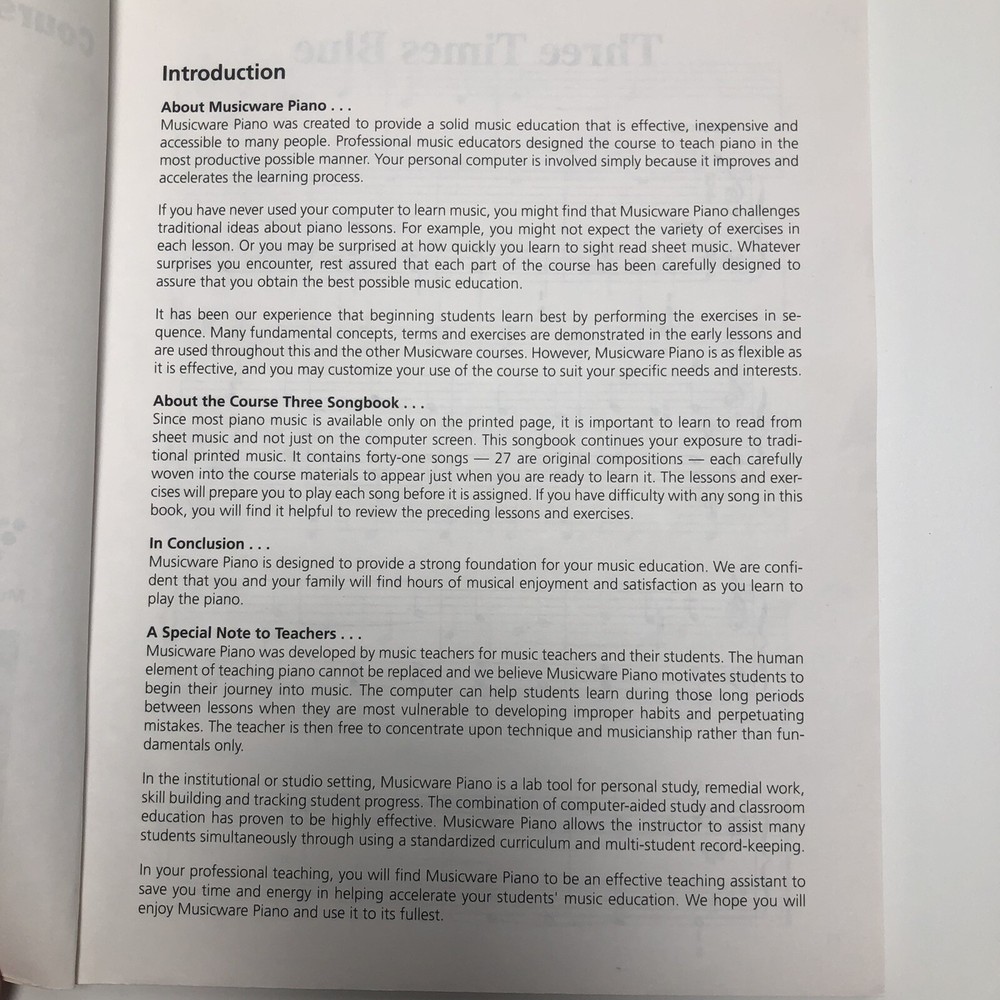1994 Musicware Piano User Guide Course two Course Three 3 book set Sheet music