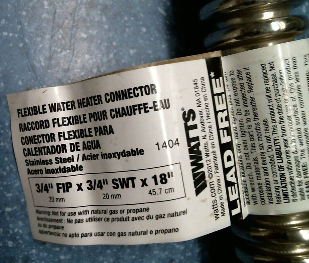 Watts Flexible Water Heater Connector 3/4" FIP x 3/4" SWT x 18" (56782) FS