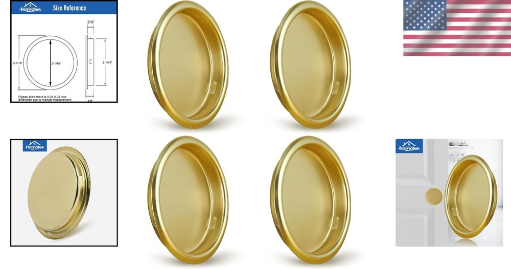 4 Pack Brushed Brass Door Finger Pulls - Elegant, Easy Snap-In Installation
