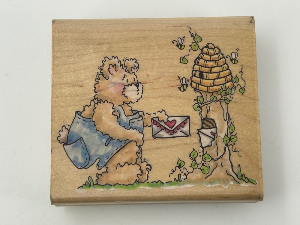 Sent With Love Rubber Stamp Bear Beehive Card Making