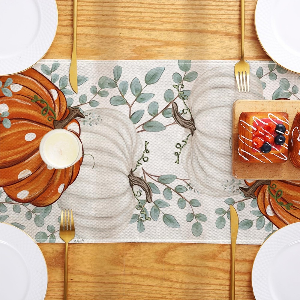 Fall Decorations Leaves Pumpkins Table Runner Thanksgiving Gift 13"x72"