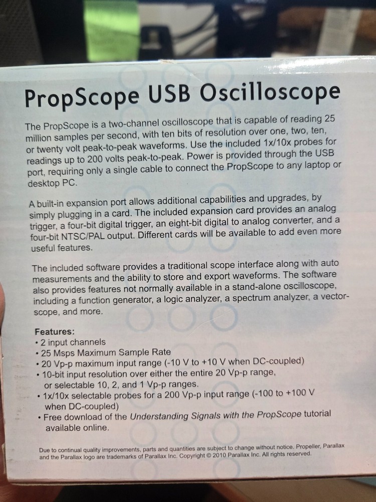 Parallax USB Oscilloscope #32220 **LOT A** (PC)