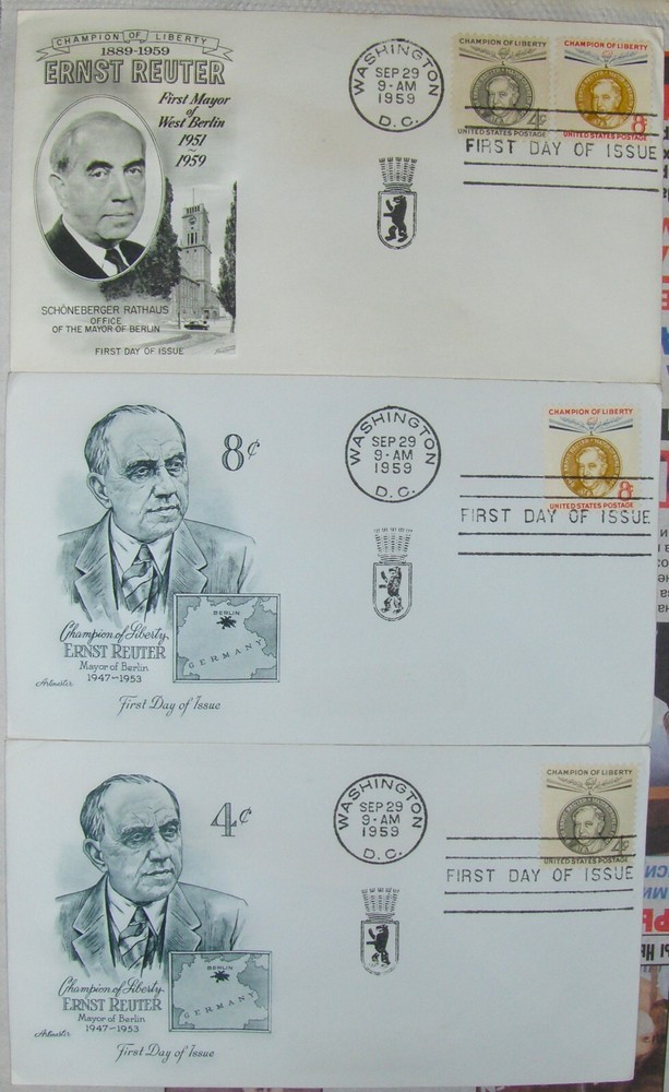 3 different US FDC EARNST REUTER 1959.
