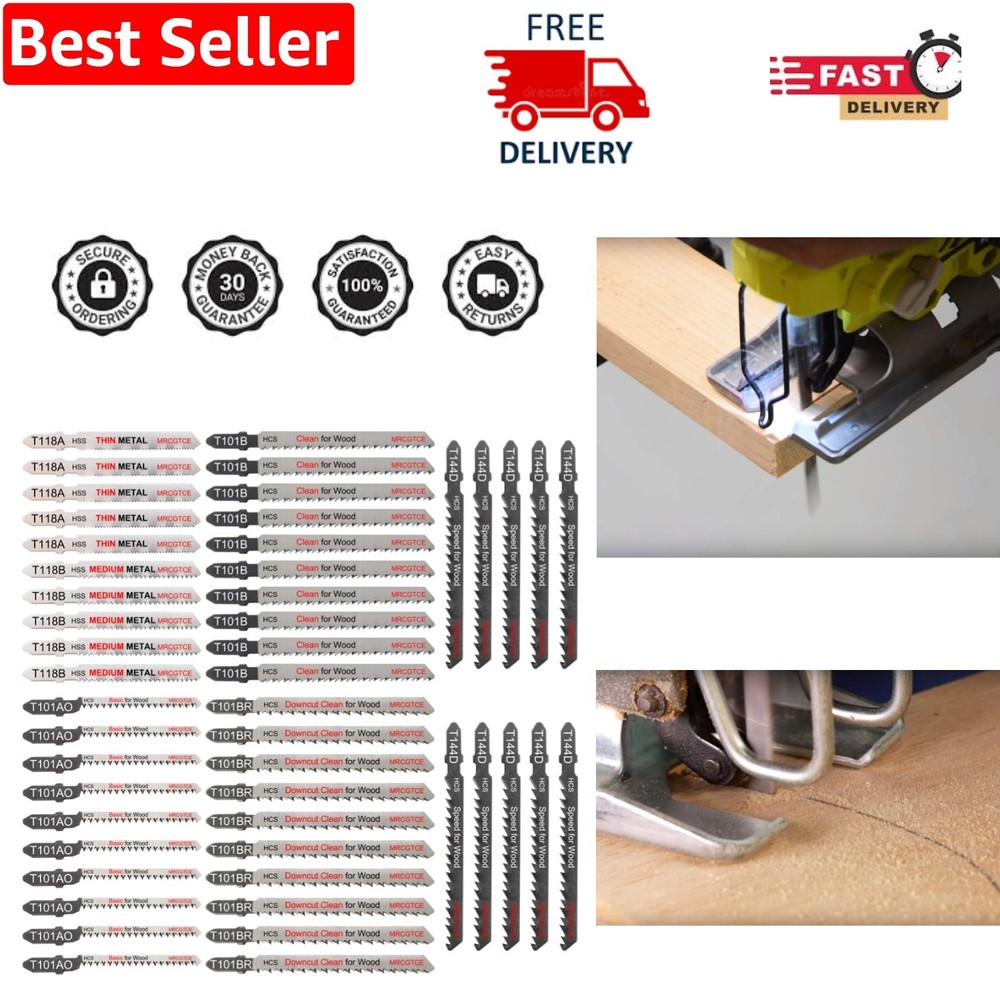 50-Piece Assorted T-Shank Jigsaw Blades Set with Storage Case for Precision C...