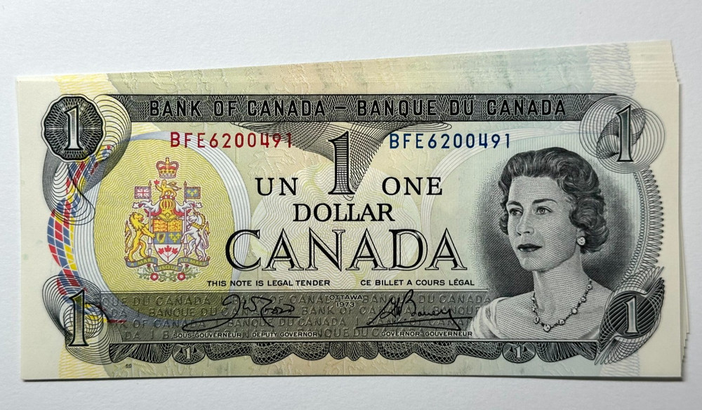 Canada 1973 $1 One Dollar Banknote Prefix BFE Consecutive UNC Uncirculated