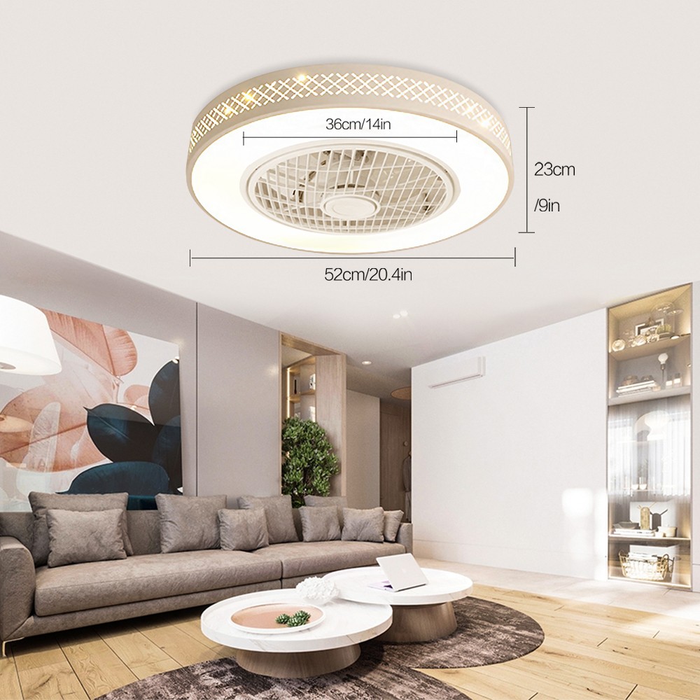 Modern Stepless Dimming Ceiling Light Fan Round Fan Lamp & Remote Controller NEW