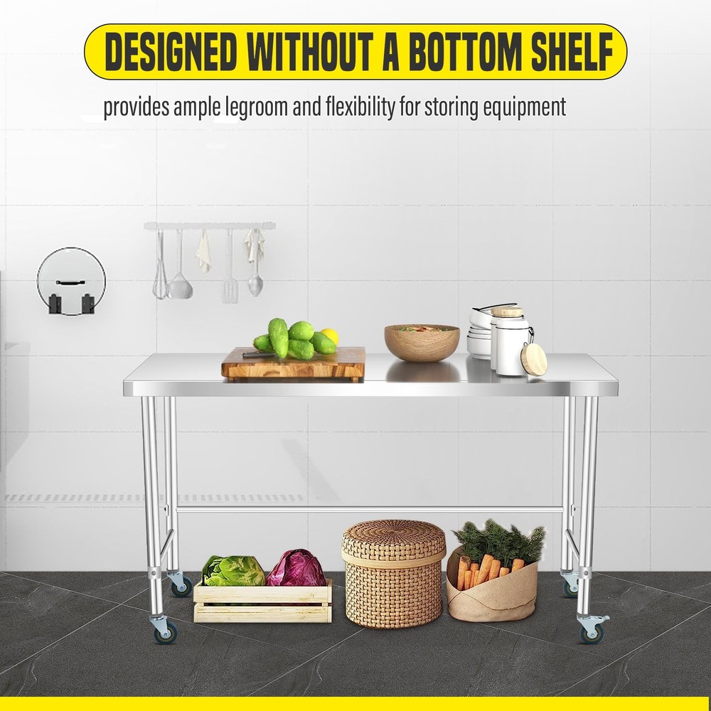 Heavy Duty Stainless Steel Work Table Prep Table Rust-Resistant for Restaurant