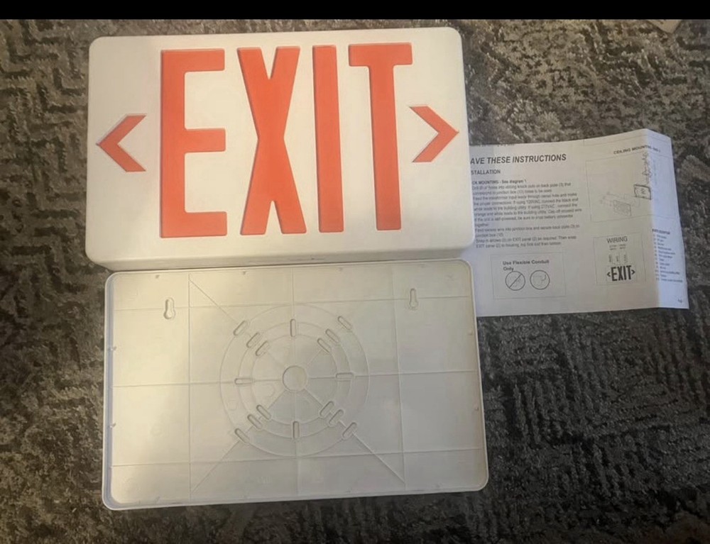 Exitronix ILX Series Thermoplastic LED Exit Sign Red Letters Wall Mount Brackets