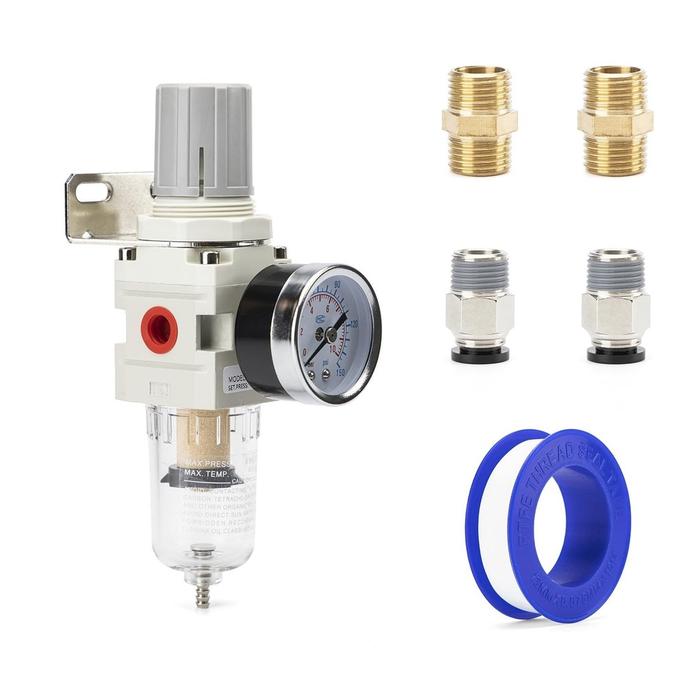 1/4" NPT Compressed Air Combination Filter Regulator Combo - Regulator, Filte...