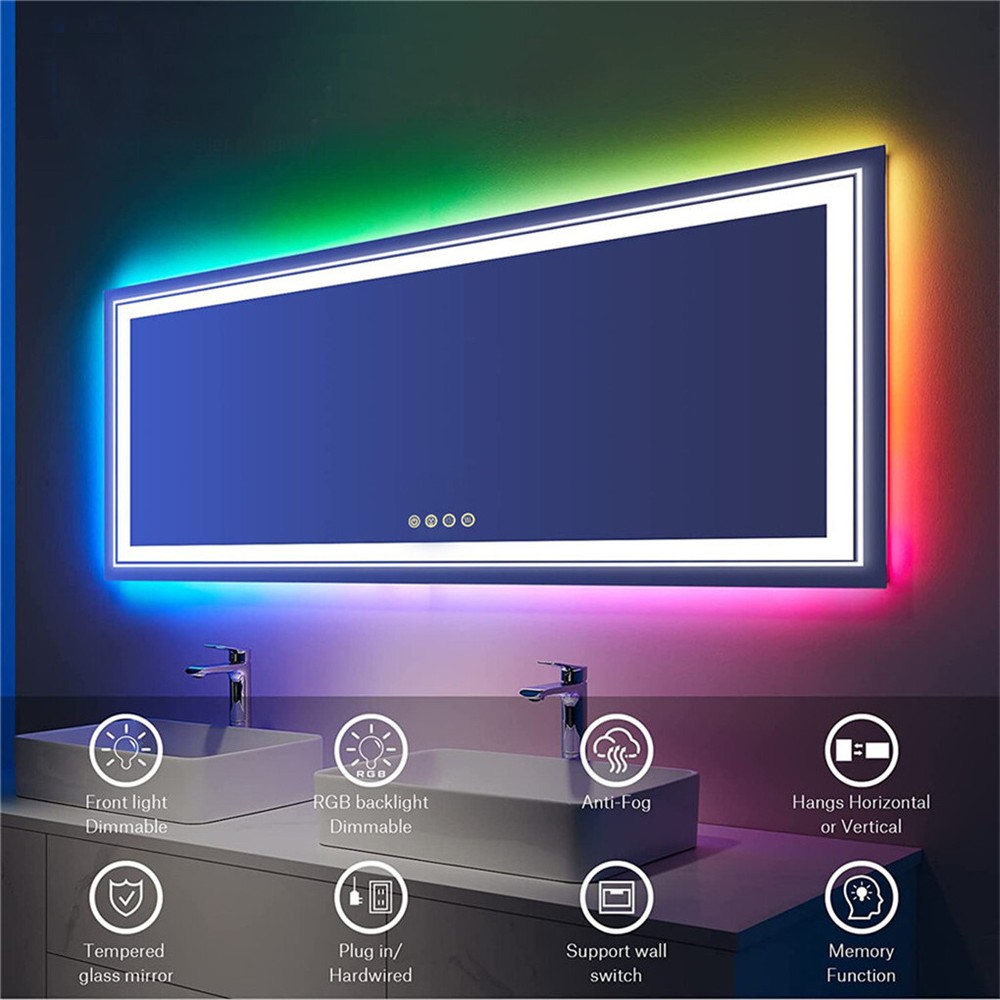 Large Full Size LED Bathroom HD Mirror Antifog Vanity Mirror Vertical/Horizontal