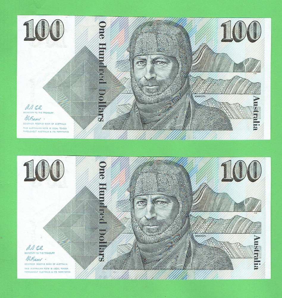 #D495. 2 CONSECUTIVE $100 PAPER BANKNOTE ZKK 724200/201