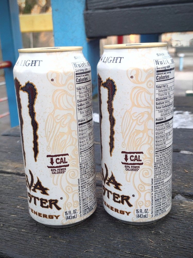 2X RARE 2022 Monster Energy Drink Java VANILLA LIGHT Discontinued FULL 15oz CANS