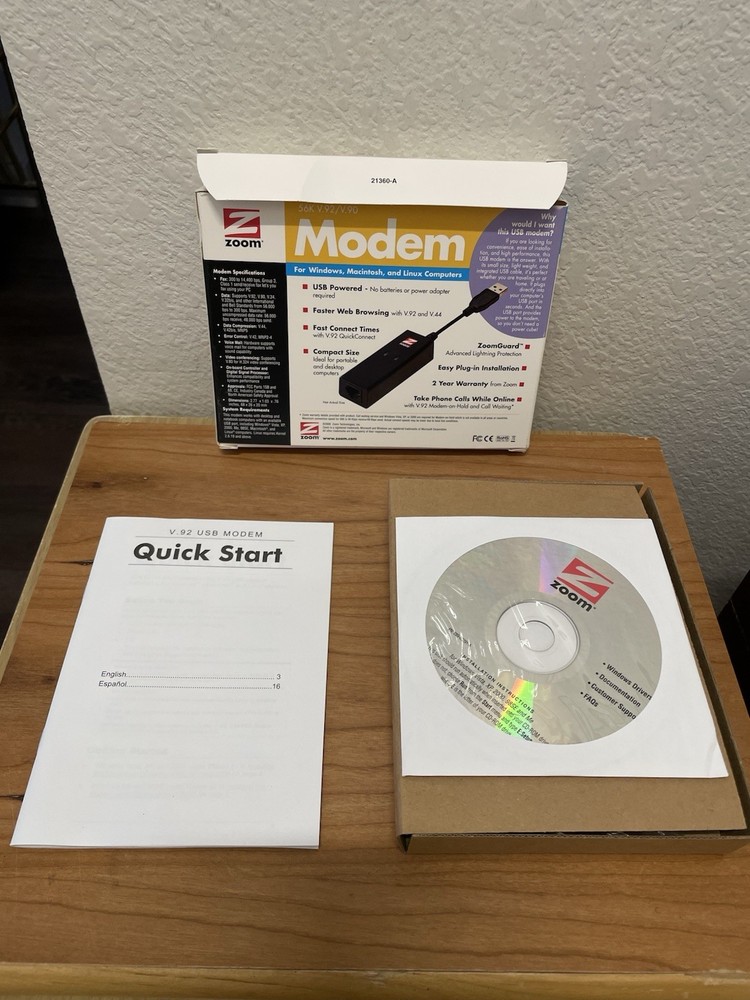 NEW Zoom 3095 Zoom 56K V.92/V.90 Modem (USB Mini External) Mac PC Linux OPEN BOX