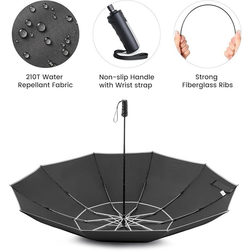 Windproof Compact Golf Umbrella Automatic Open Close Inverted Fold Double Canopy