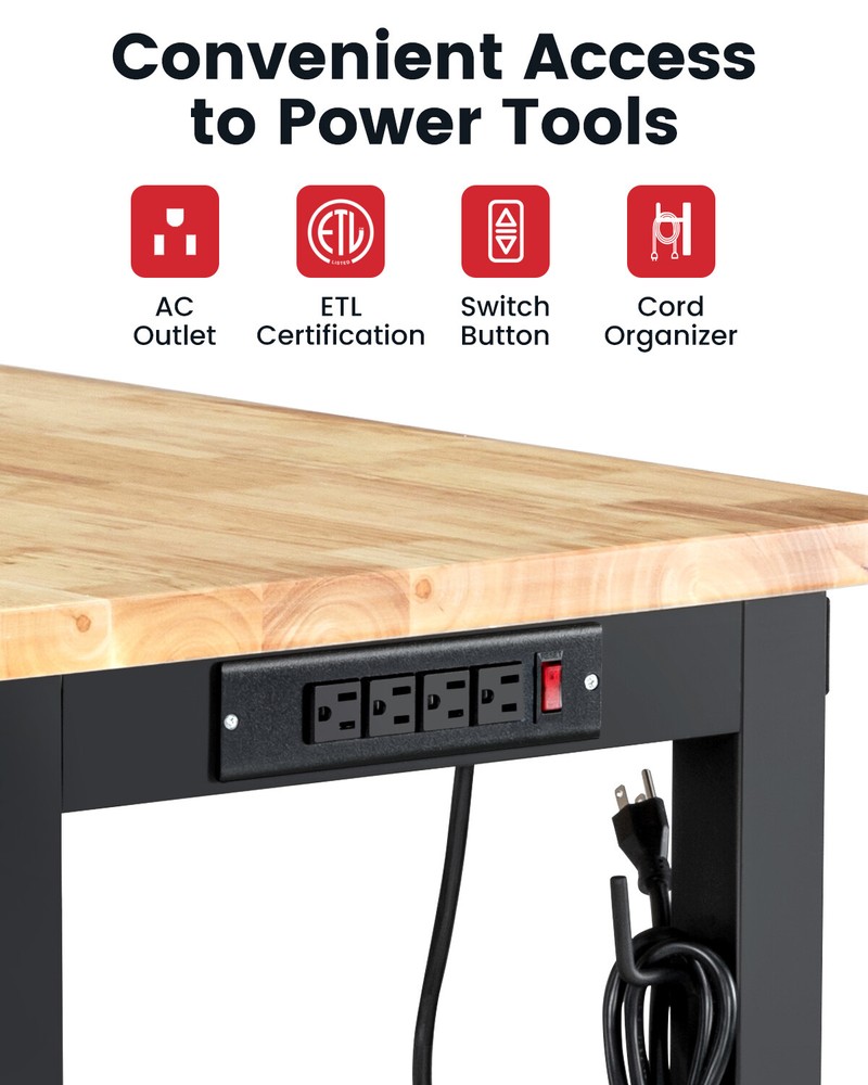 48 '' Adjustable Workbench with Power Outlet Heavy Duty 2000LBS Workstation US