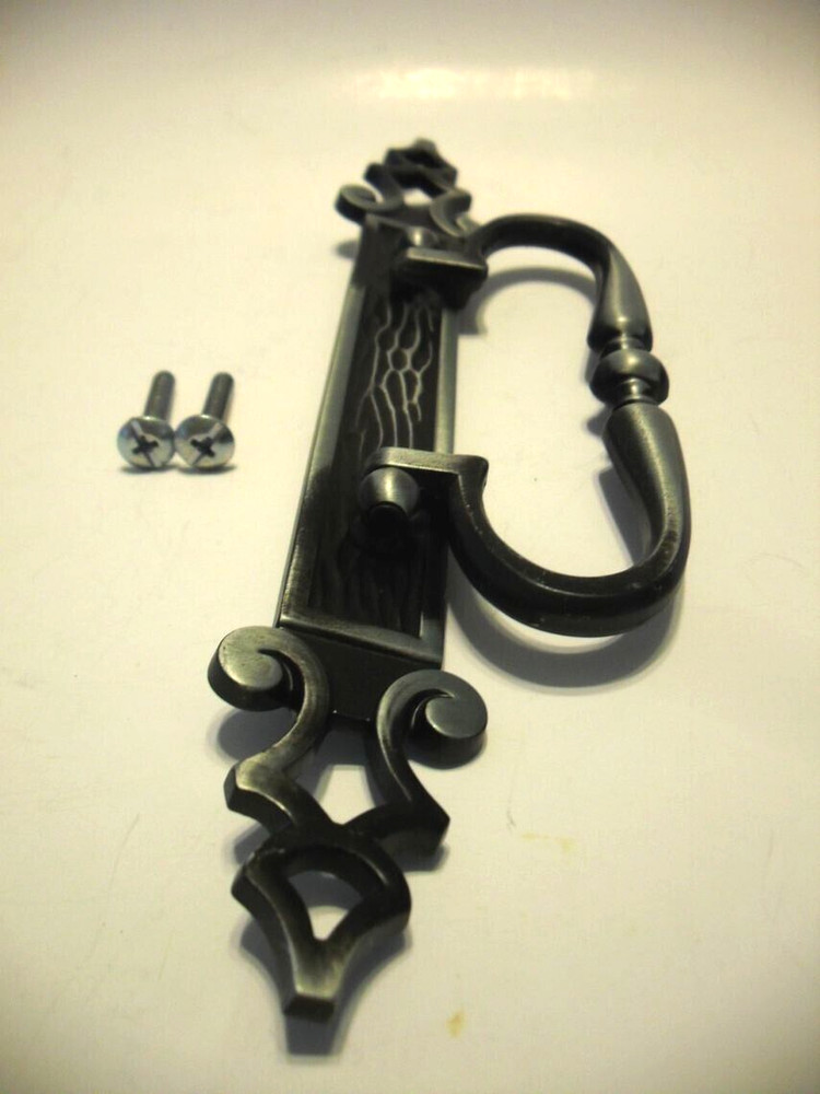 Vintage Silver/Pewter & Black Gothic Drawer Pull Drop Bale Dresser Handle