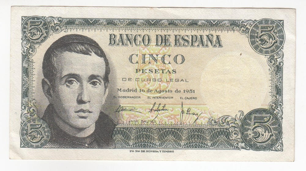 Spain, 5 Pesetas, 1951, P140, XF+