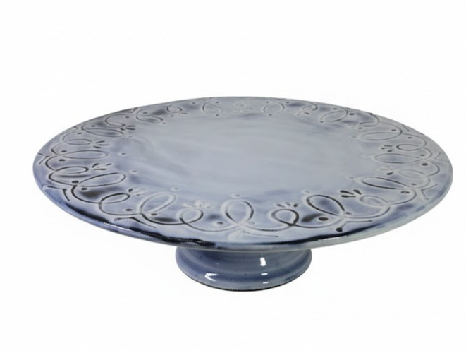 Italian Hand Painted Blue Ceramic Cake Stand Pedestal