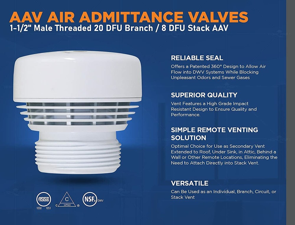 Air Admittance Valves - With or Without Adapter Regular or Jumbo