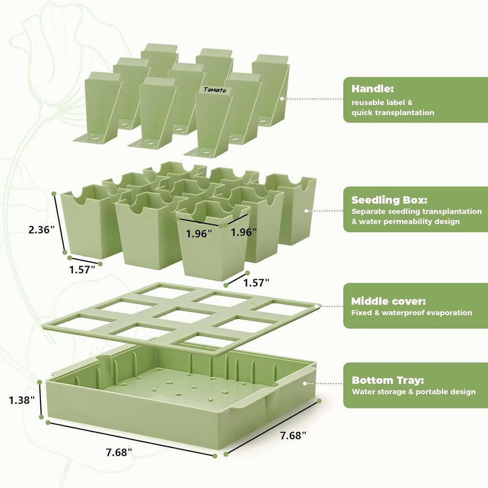 Seed Starter Tray, Extra-Thick Reusable Germination Kit,9 Deep 2.3 in Cells
