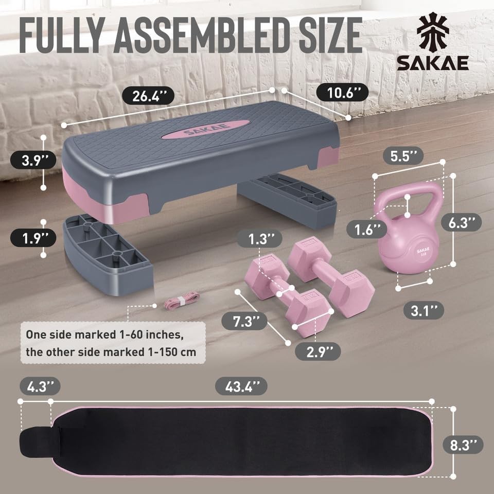 Adjustable Height Aerobic Stepper Set, Multiple Bundle Options with Dumbbells...