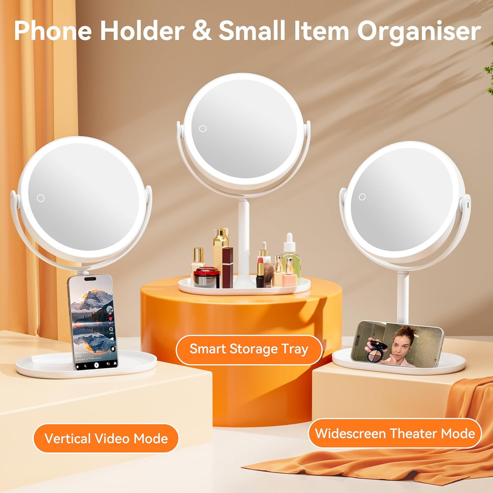 Illuminated Double-Sided 30X/1X Magnifying Touch Screen Makeup Mirror