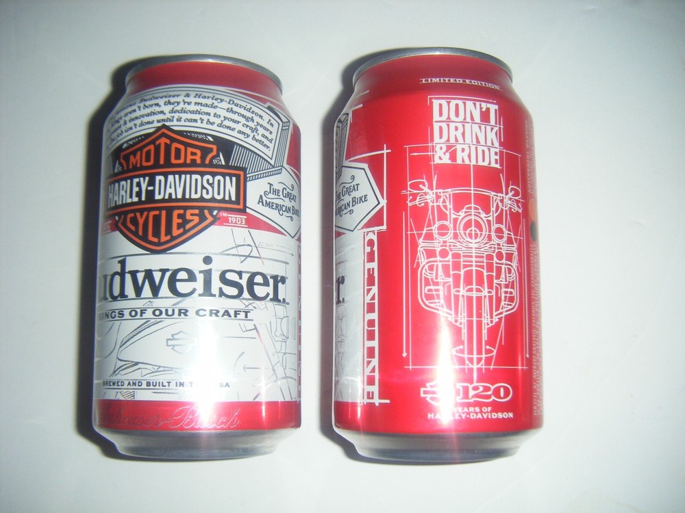 2 Budweiser HARLEY DAVIDSON Don' Drink & Ride Empty Beer Can Limited Edition