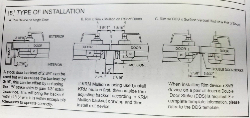 1000R 33" US32D Design Hardware Aluminum Push Bar Exit Rim Exit Device