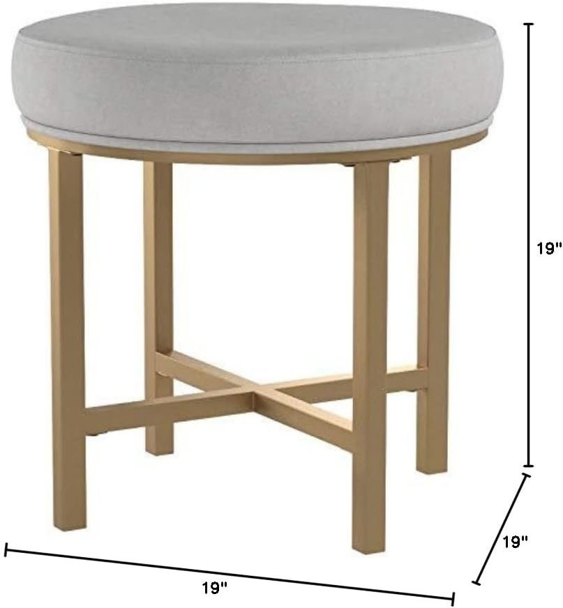 Round Metal Base Decorative Ottoman Silver