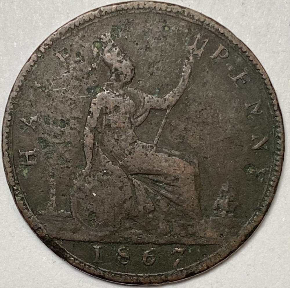 1867 Great Britain Bronze Half Penny Key Date Great Details Value Example