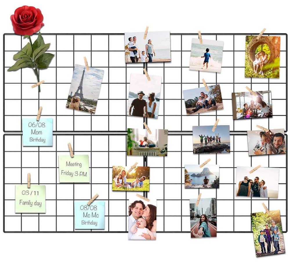 Wire Wall Grid Panel for Photo Display, DIY Iron Picture Frames Collage For H...