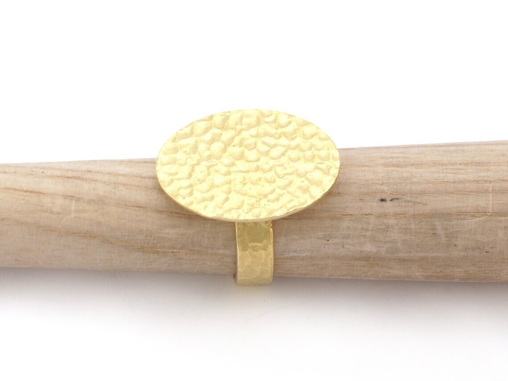 Oval Hammered Adjustable Ring Blank Bezel Base - Raw Brass (26x20mm Blank ) 4936