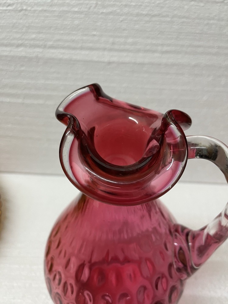 Fenton cranberry thumbprint wine decanter 12”