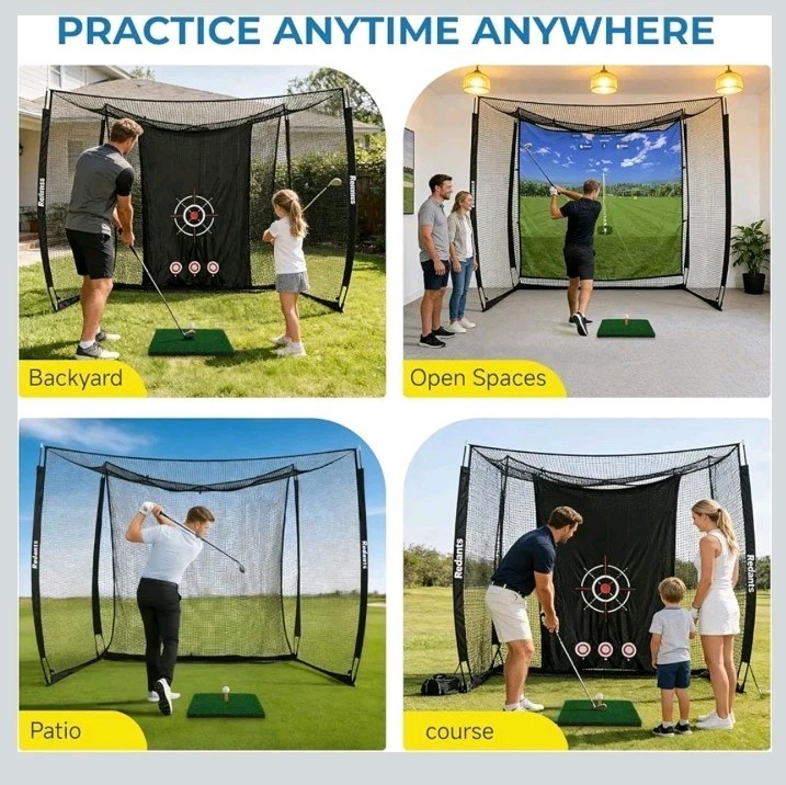 10x8 ft Golf Practice Hitting Net Cage Enclosure - Heavy-Duty Construction...