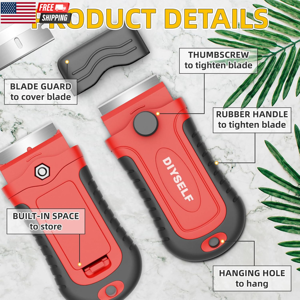 2-Pack Plastic Razor Blade Scraper with 10 Replacement Blades Adhesive, Sticker