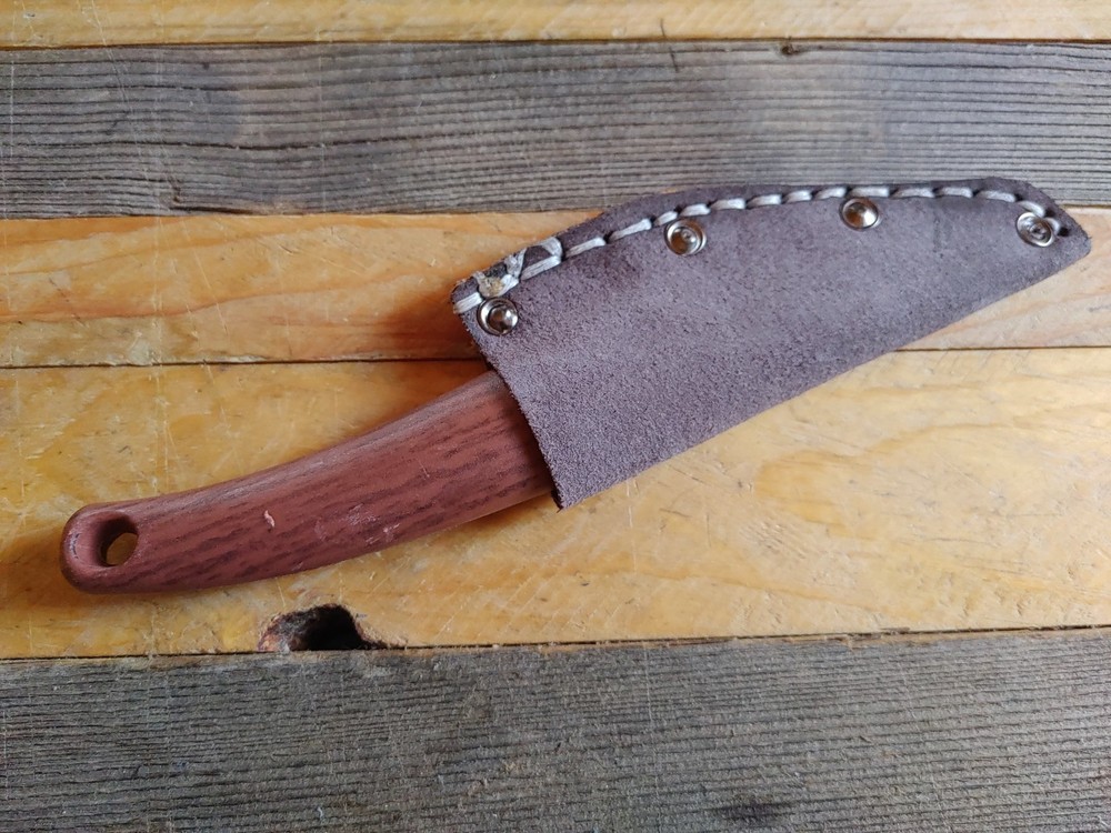 Fixed Blade 3.25" Steel Knife Plastic Handle Leather Sheath Kitchen Camp Skinner