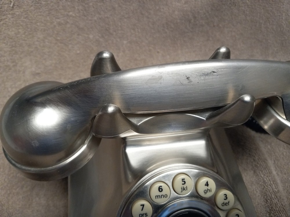 Vintage Grand Phone Corded Push Button with Flash Redial Metallic Silver Tested
