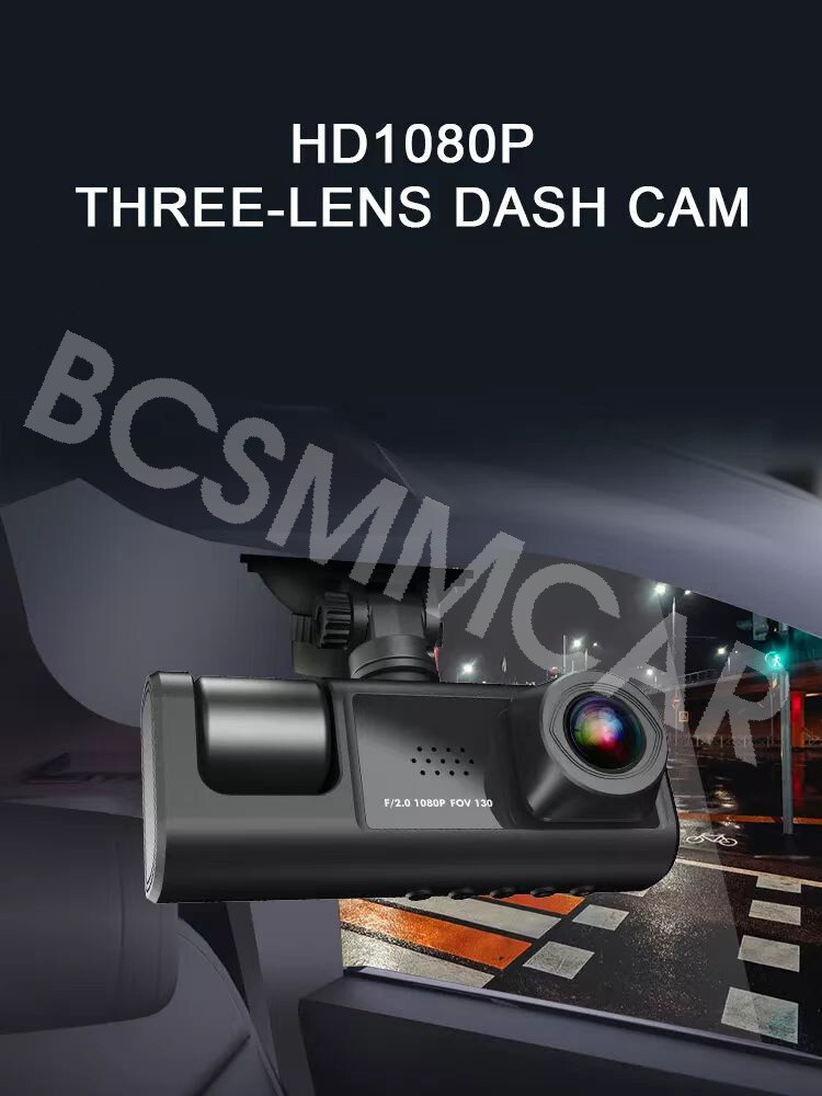 Dash Cam for Car 1080P 3 Lens Dash Camera Night Vision G-sensor Loop Recording