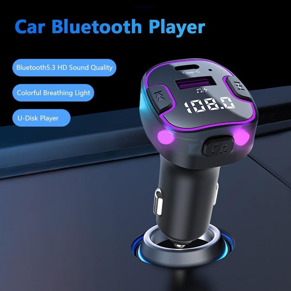 Multi-Functional Bluetooth FM Transmitter with Fast Charging & Ambient Lighting
