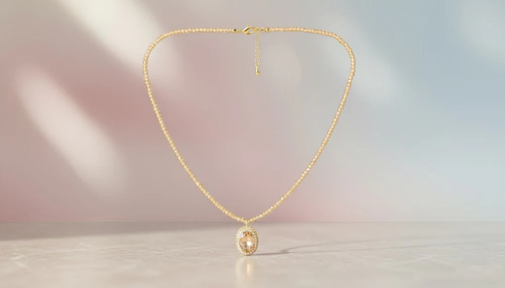 Beaded Chain With Golden Stone Necklace