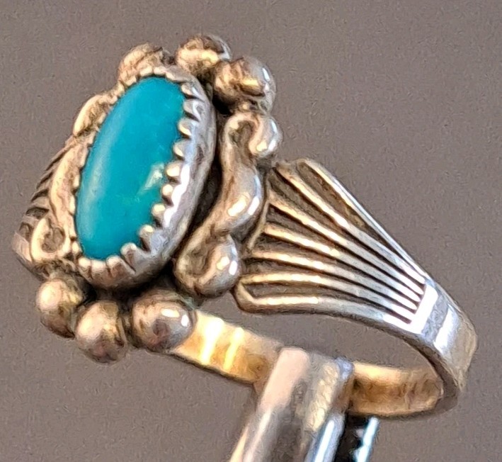Native American Sterling Silver Turquoise Ring size 4.75 signed JP NICE