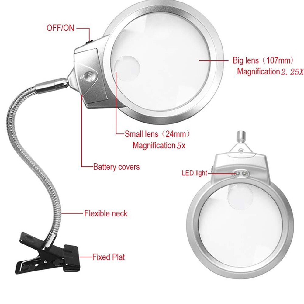 Flexible Adjustable LED Magnifying Glass Lamp with Bracket 5X Magnification US