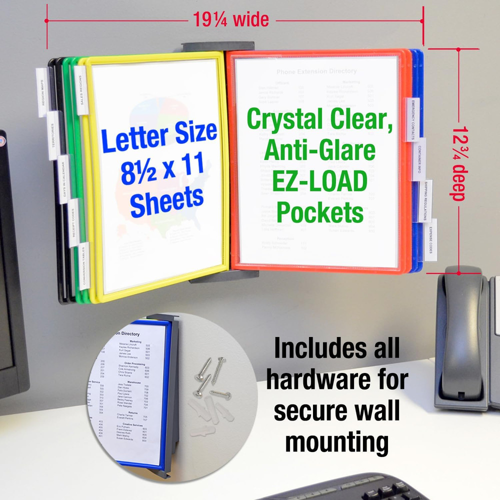 Adjustaview 10-Pocket Wall Reference Organizer with Easy-Load Pockets and Mounti