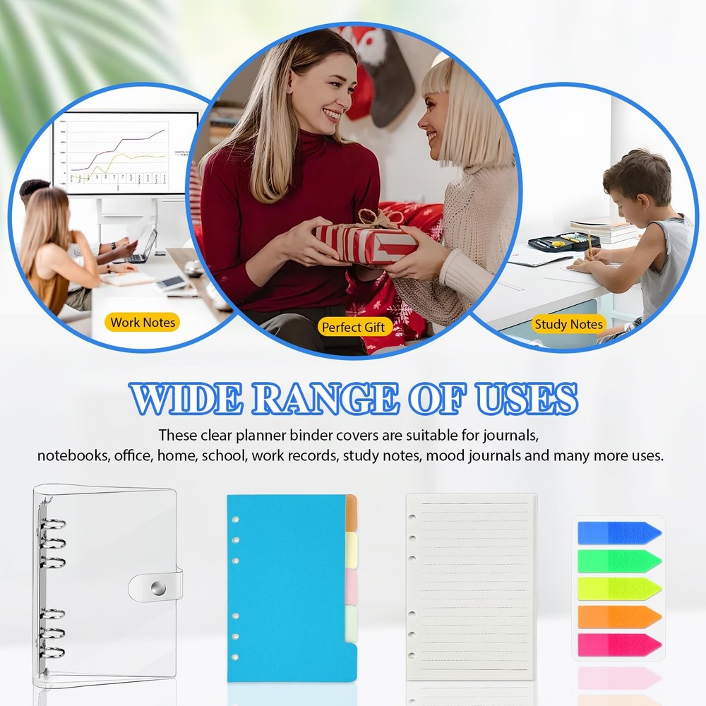 2 Sets A6 6 Holes Binder Refill Value, Clear PVC with Multicolor