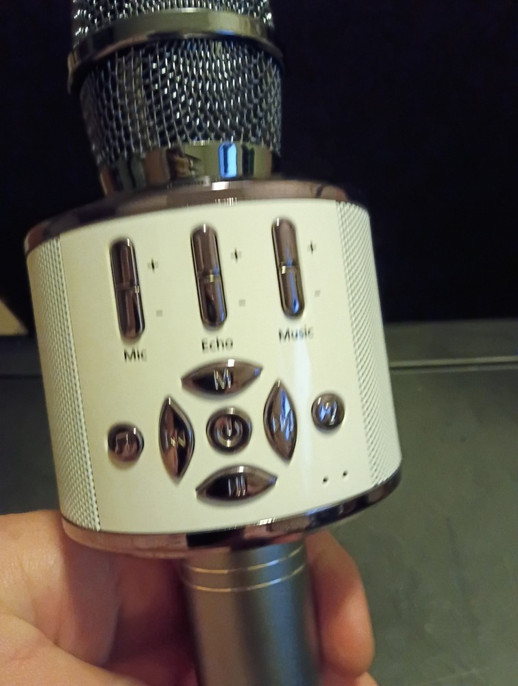 Hand Held Karaoke Microphone White/ Silver Tested- Works!