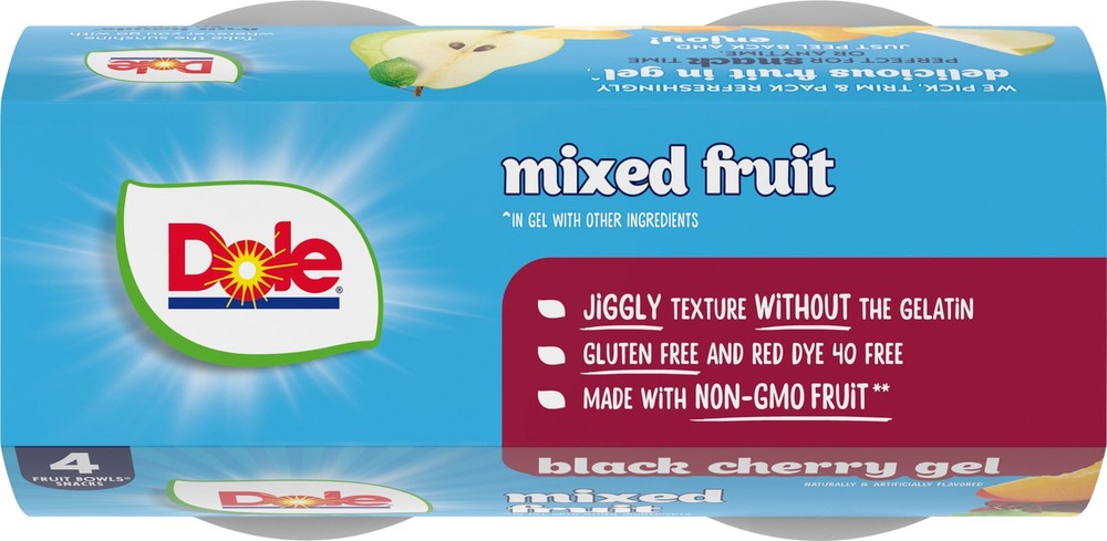 (4 pack) Dole Fruit Bowls Mixed Fruit in Black Cherry Gel, 4.3 oz Cups (4 Pack)