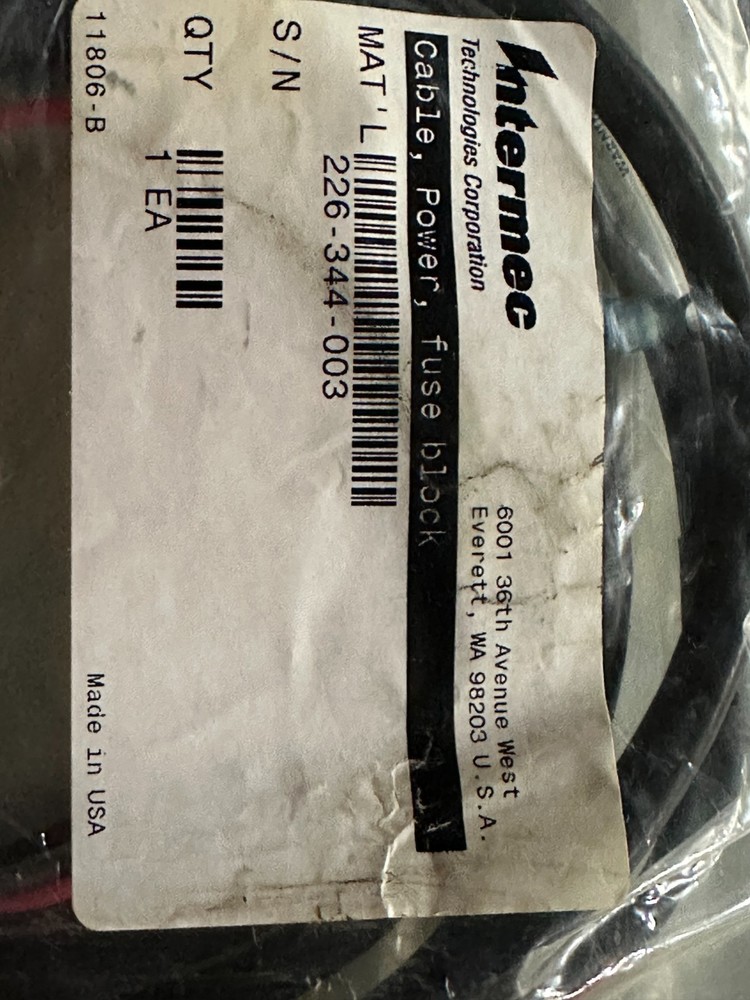 Intermec Cable, Power, Fuse Block 226-344-003