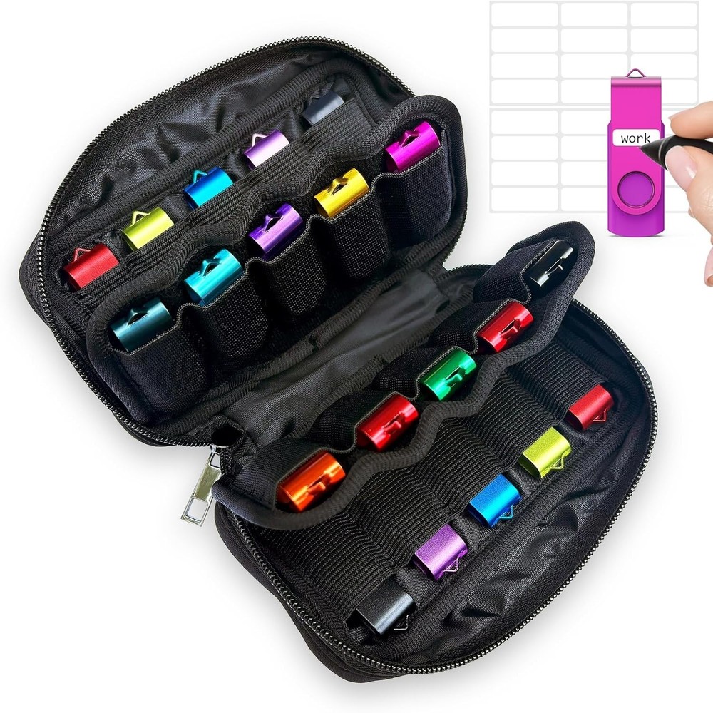 USB Flash Drive Storage Case 20 Slots Electronic Organizer Black Carrying Case