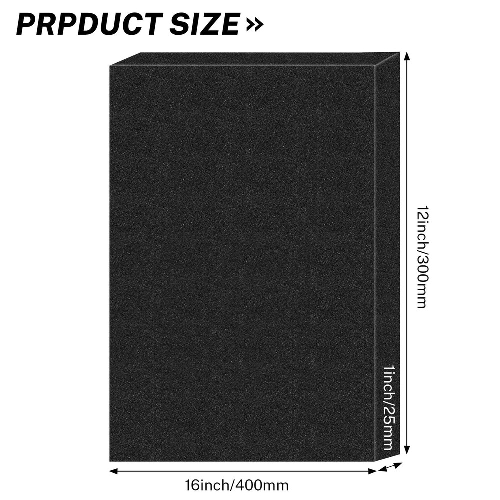 Polyurethane Foam Padding 2 PCS 16 x 12 x 1 Inch Black Cuttable Packing Foam ...