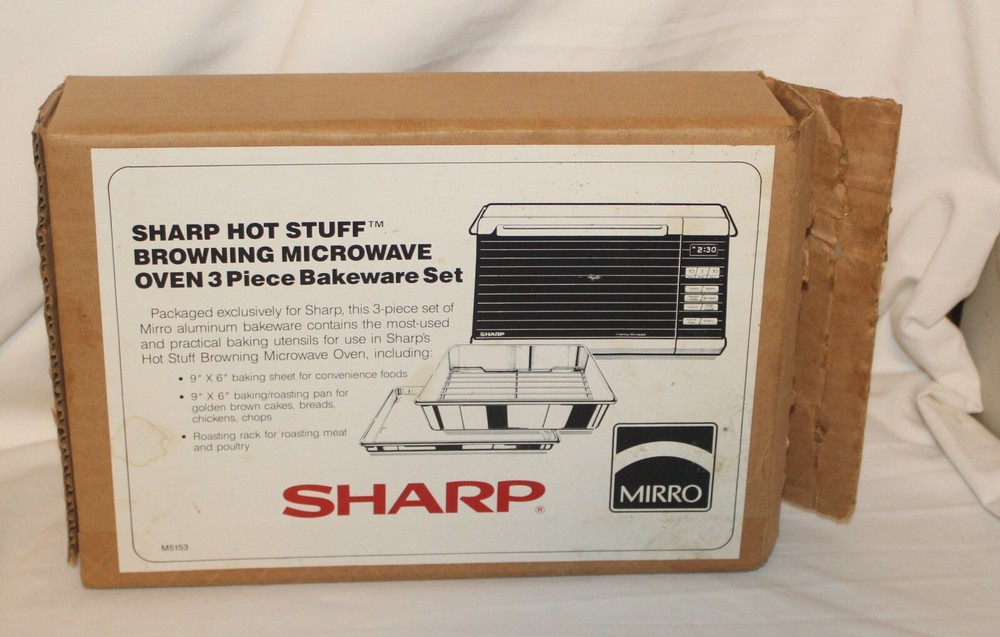 VTG SHARP HOT STUFF Browning Microwave Over 3 PC Bakeware Set Mirro w/Box